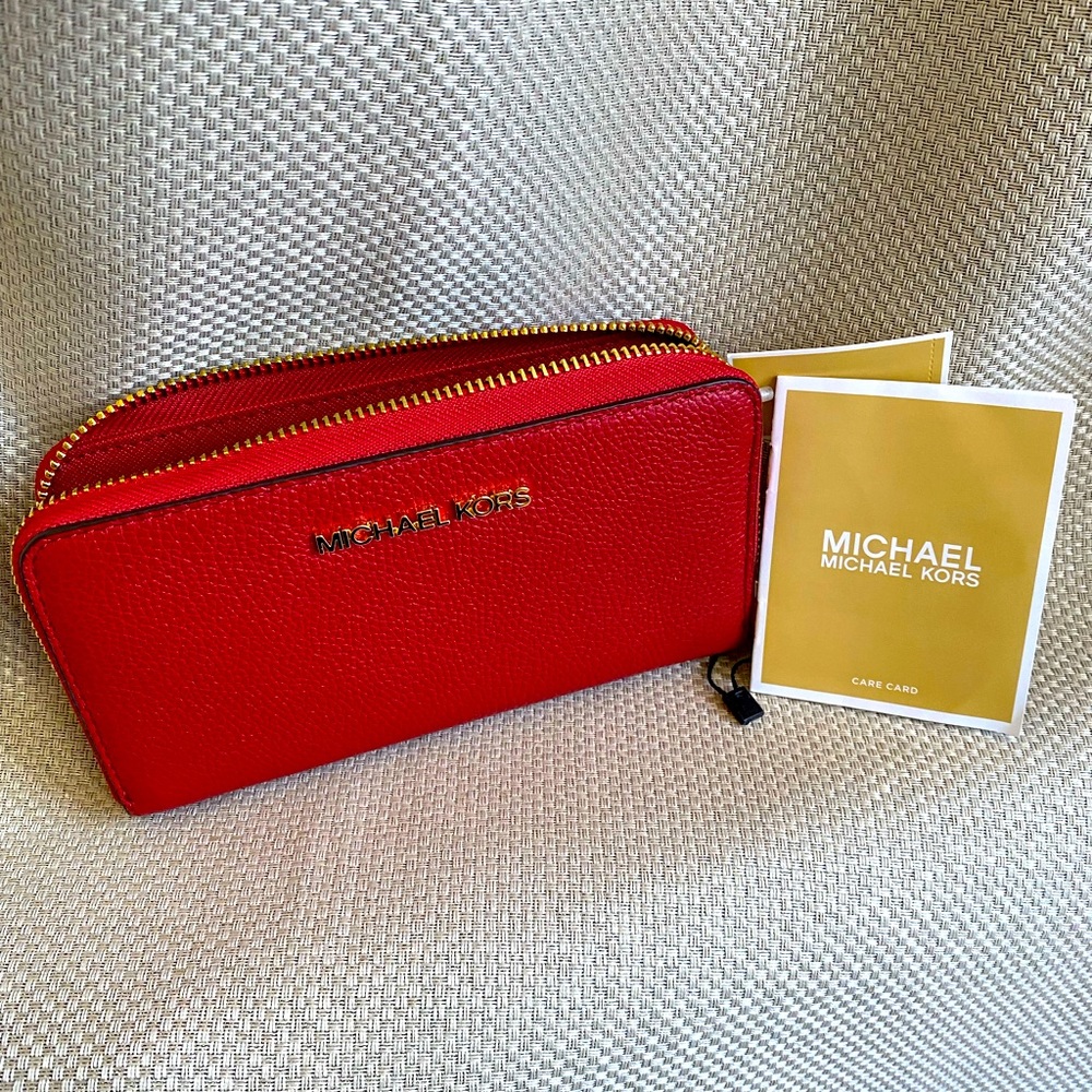 NEW! Michael Kors Red Logo Leather Wallet w/Tags